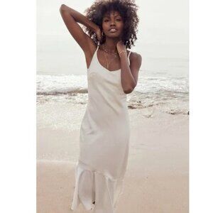 Lulus Women Strictly Romance Satin Asymmetrical Tiered Midi Dress